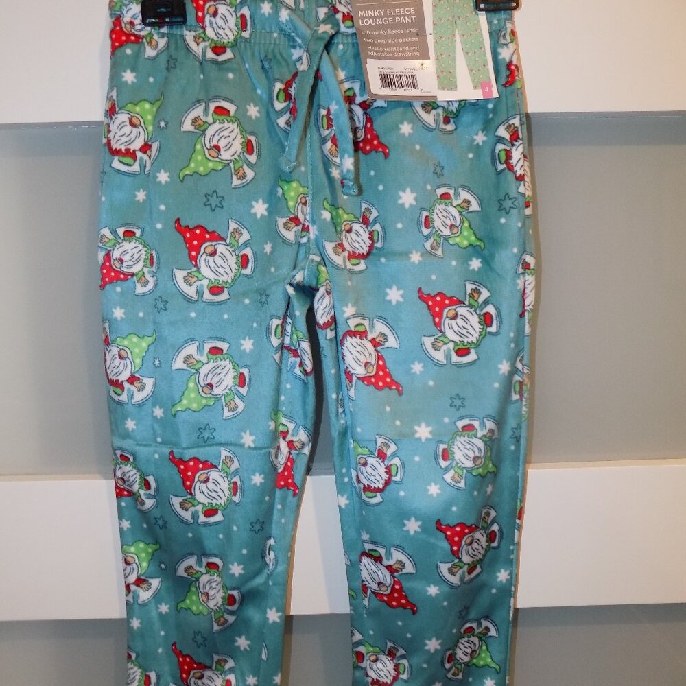 Berkley Jensen Teal W/Snow Angel Gnomes Minky Fleece Lounge Pants Size 4 Girl's